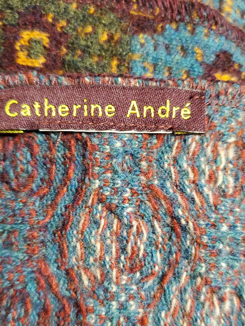 Catherine Andre Geometric Multi Color Wool Blend Scarf 68x20 Warm Staple Classic - Picture 5 of 5